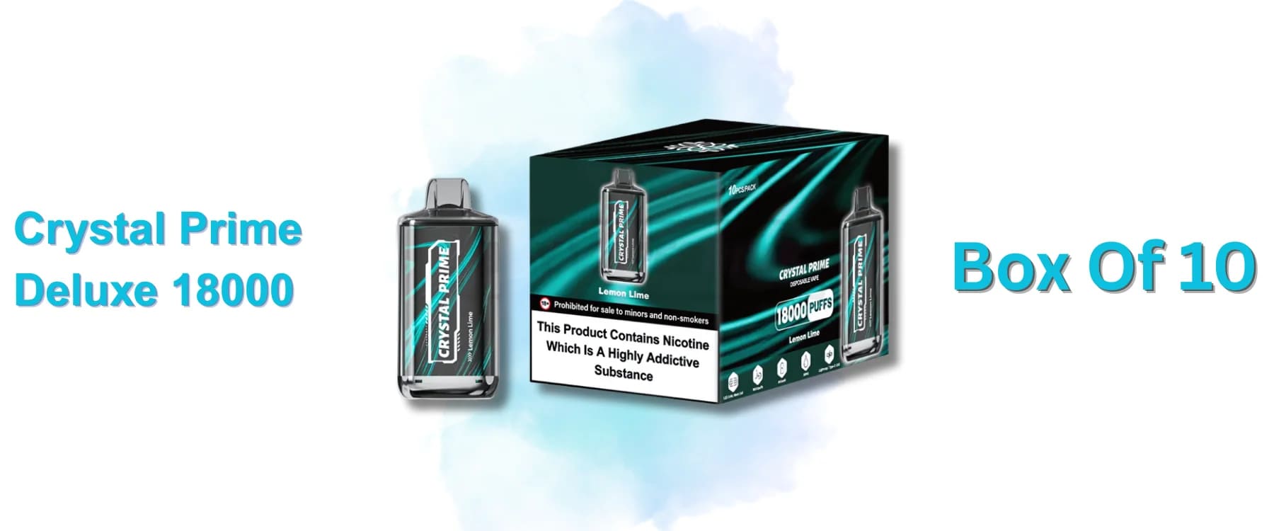Crystal Prime Deluxe 18000 Puffs Box of 10 Lemon Lime flavor wholesale packaging display