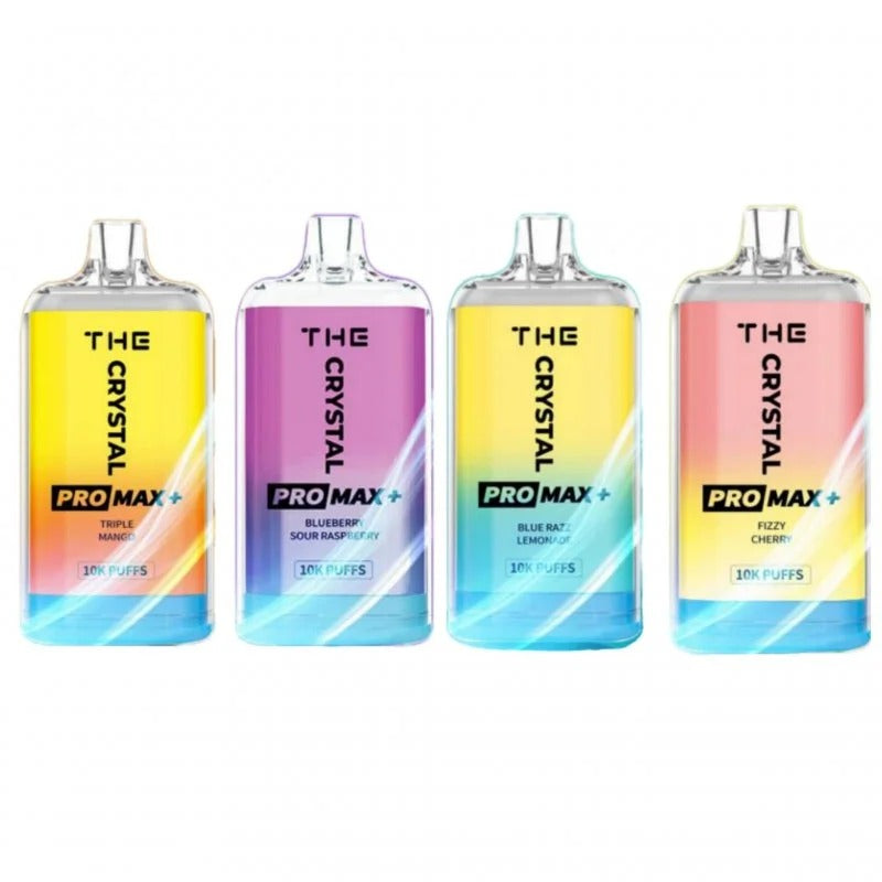 Four popular Crystal Pro Max 10000 puffs flavours (Triple Mango, Blueberry Sour Raspberry, Blue Razz Lemonade, Fizzy Cherry) for Box of 10 selection.
