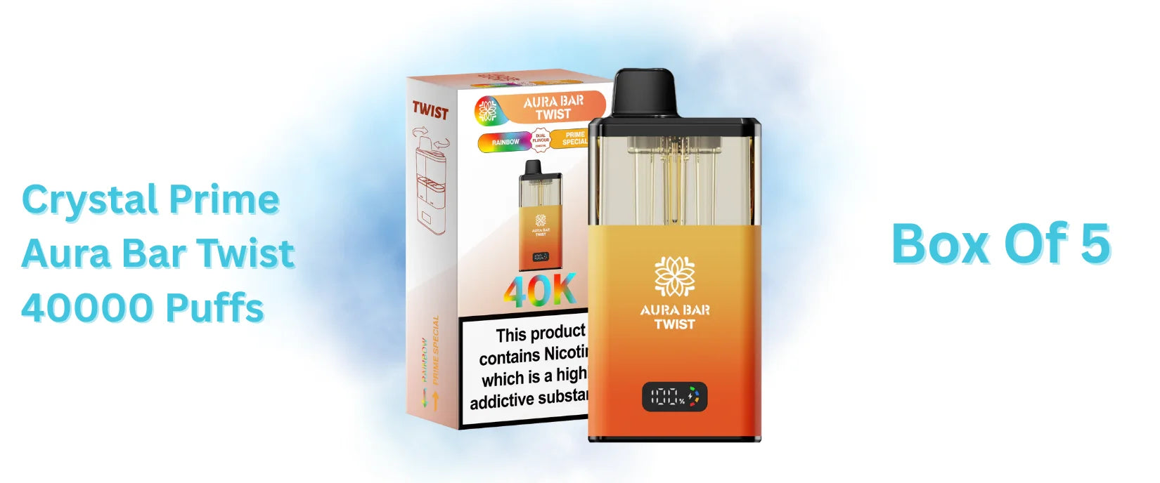 Crystal Prime Aura Bar Twist 40000 Puffs Box of 5