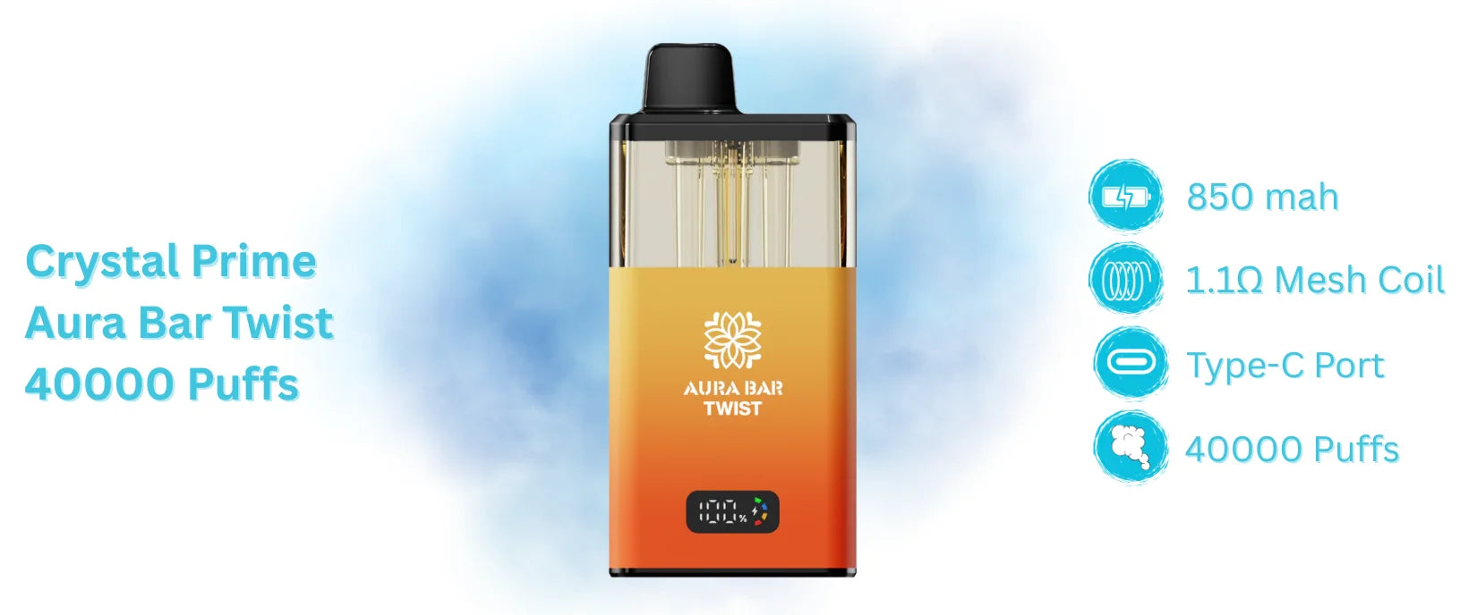 Crystal Prime Aura Bar Twist 40000 Puffs Box of 5