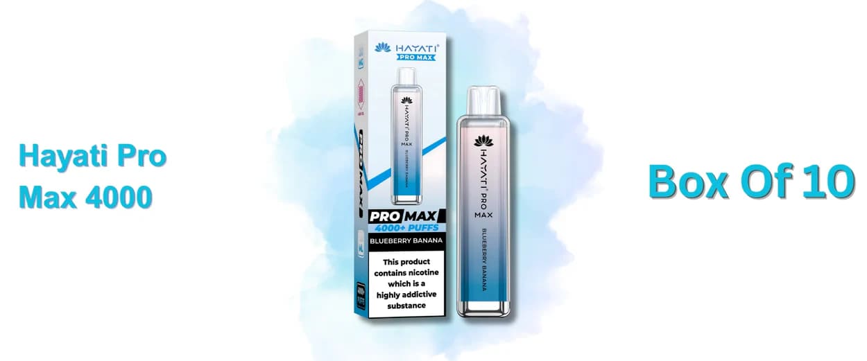 Hayati Pro Max 4000 Puffs Box of 10 Blueberry Banana flavor wholesale packaging