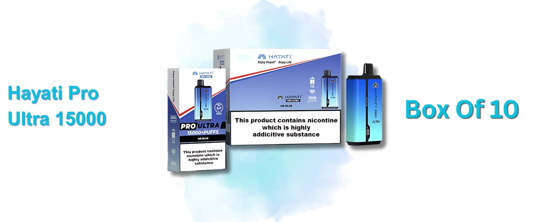 Hayati Pro Ultra 15000 puffs box of 10 wholesale packaging for Mr Blue flavor