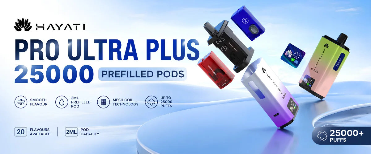 Hayati Pro Ultra Plus 25000 Pods Box of 5 set up and features