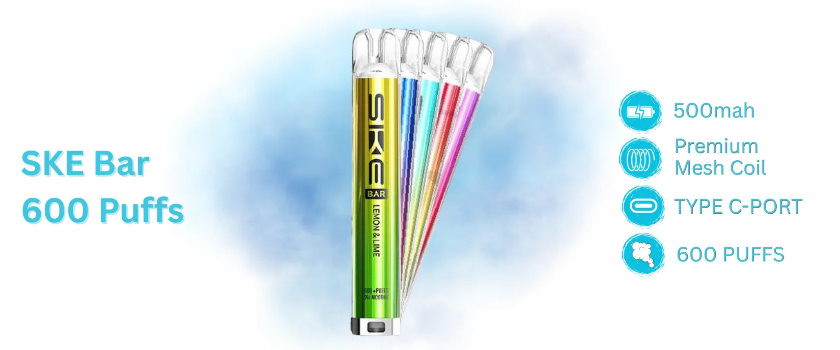 SKE Crystal bar 600 Puffs Box of 5 Features