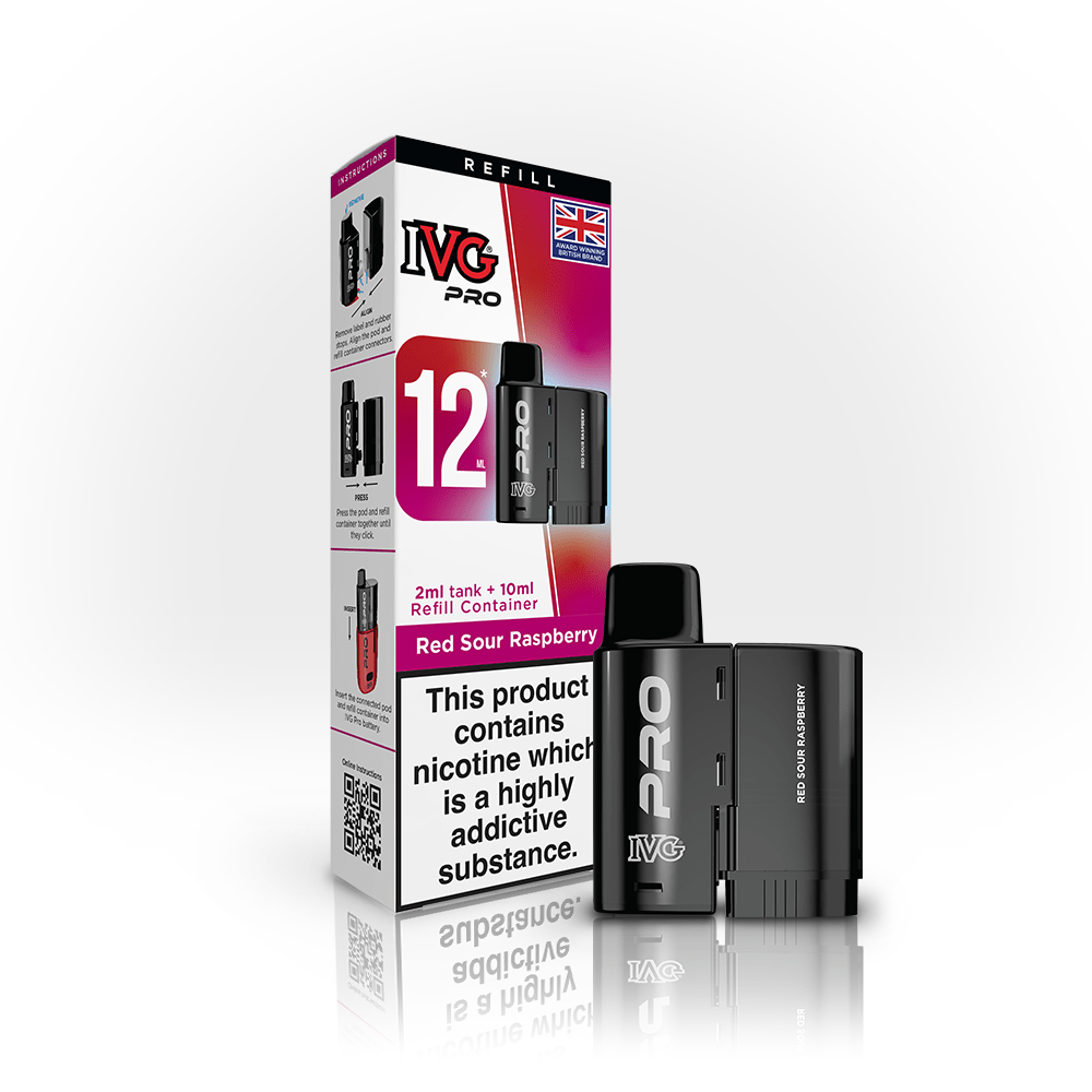 IVG Pro 12 Prefilled Vape Pods Box of 5, Red Sour Raspberry Flavour 